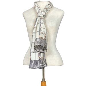 Adolfo Vintage Plaid Print Silk Scarf in Cream/Black